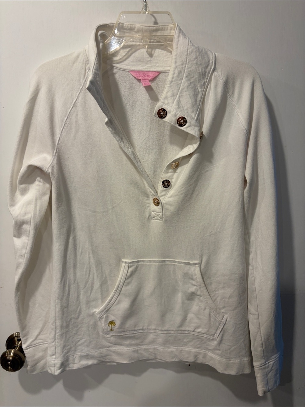 Lilly Pulitzer S long sleeves White Button-Detail Pullover Sweatshirt